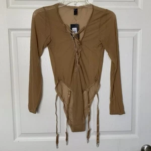 Frederick's of Hollywood hellbraun Lola Lee durchsichtig Netz Body Größe Medium neu mit Etikett - Bild 1 von 6