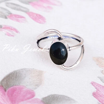 Anello moda uomo pietra preziosa onice nera naturale argento sterling 925 reg... - Immagine 1 di 4