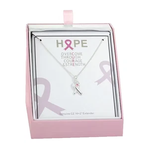 Sparkle Allure Breast Cancer Awareness Cubic Zirconia Pure Silver Over Brass 16" - Picture 1 of 1