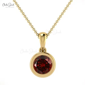 5mm Red Garnet Solitaire Pendant 14k Solid Gold Dainty Daily Wear Necklace Gift - Picture 1 of 22