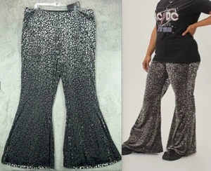 Nasty Gal NEW Womens 20 Leopard Flare Pants Silver Black Devore Metallic 44x32 - Picture 1 of 23