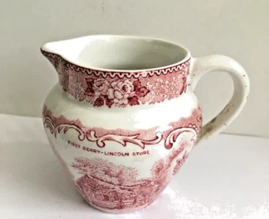 Vtg Jonroth Old English StaffordshireWare Red Transfer Lincoln store CREAMER - Picture 1 of 3