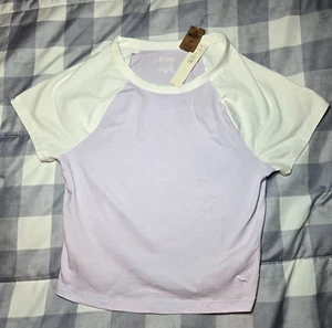 Pink Victoria Secret lila & weiß Jersey Crop Top Gr. XS Kurzarm Neu mit Etikett - Bild 1 von 7