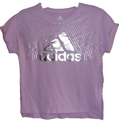 ADIDAS Girl's Purple Short Sleeve "MIRRORED" T-Shirt Size: LARGE NWT $20 - Image 1 of 3