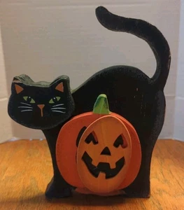 Halloween Black Cat With Smiling Pumpkin Decor - Picture 1 of 9