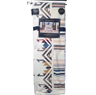 Pendleton Throw Blanket For Two Reversible Oversized  Cream Tribal Pattern 60x80 - Image 1 of 4