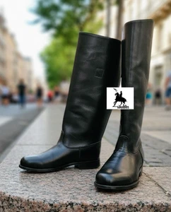 German WW2 Officer Boot Pointed Toe Customized Handmade Black Leather Long Boots - Bild 1 von 3