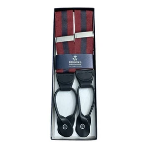 Brooks Brothers bretelle rosse blu navy righe nere pelle nylon nuove - Foto 1 di 4