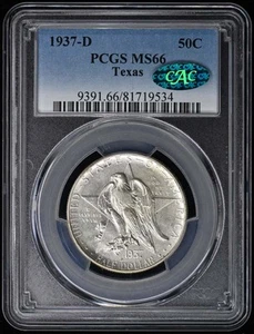 TEXAS 1937-D 50C Silver Commemorative Half Dollar PCGS MS66 (CAC) - Picture 1 of 4