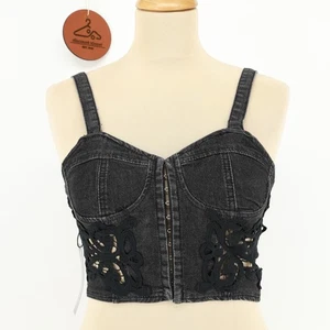 Current Mood Boho Harmony Denim Häkel Korsett Bustier Crop Top Gr.XS Neu mit Etikett - Bild 1 von 8