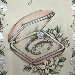 Biglietto Matrimonio Vintage Mcm Anni 50 Anelli Fidanzamento Fascia Diamanti Glitter Art Decò - Foto 1 di 7