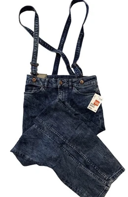 Pantalones de mezclilla H&M divididos súper ajustados cintura alta tirantes azul nuevos con etiquetas talla 8 Foto 1 de 4