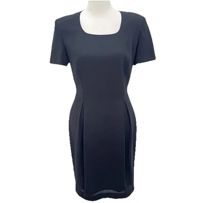 Vestido Formal Maggy London Seda Negro Vaina Talla 4 Hombros Acolchados Minimalista NUEVO Foto 1 de 4