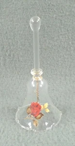 Clear glass PAINTED ROSE COLLECTOR BELL vintage gold tone chain 4" - Picture 1 of 6
