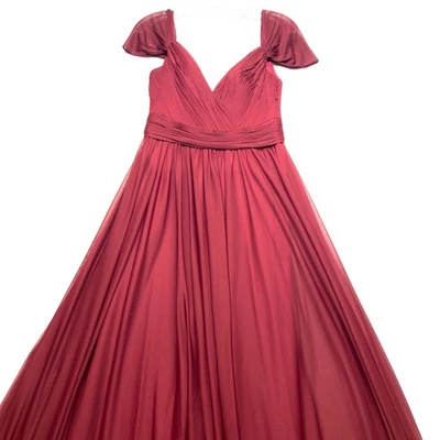 Sutiã acolchoado Kleinfeld longo renda dama de honra vestido chiffon feminino 14 forrado de cranberry - Imagem 1 de 4