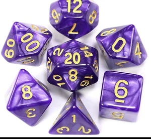D&D Würfelset "Kaiserlila" (7-tlg.) | Pen & Paper RPG Würfel | Lila & Gold Marmo - Bild 1 von 1