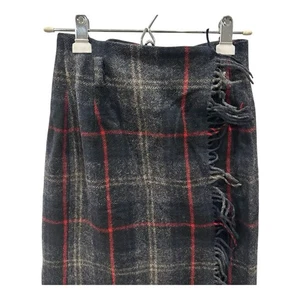 VTG Eddie Bauer Long Tartan Plaid Skirt Size 4 Wrap Blanket Wool Blend Fringe - Picture 1 of 7