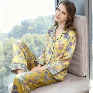 Damen 19MM 100% Reine Maulbeerseide Pyjama Set Druck Seide Nachtwäsche XS S M L - Bild 1 von 5