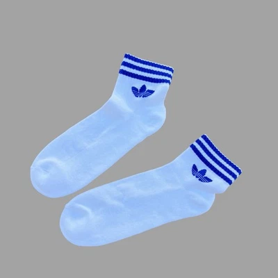 adidas mens white with Blue stripe logo low ankle socks size L (8-11) - Image 1 of 3