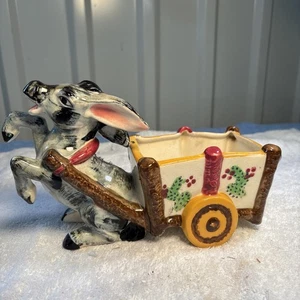 Vintage MCM Hand Painted Ceramic Donkey/Burro Pulling Cart Planter Made in Japan - Picture 1 of 10
