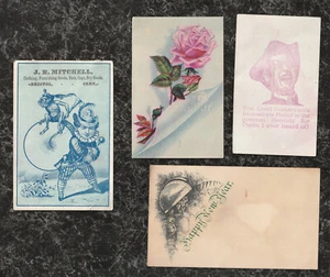 Lote 4 tarjetas victorianas - 3 tarjetas comerciales y I tarjeta de año nuevo 4 x 2,5 a 5 x 3 - Imagen 1 de 6