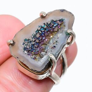 Titanium Druzy Gemstone Handmade Gift Jewelry Ring Size 5 v739