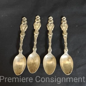 Set of 4 Antique Sterling Silver Demitasse Spoons Whiting Co. Lily Pattern - Picture 1 of 9
