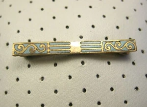 Prendedor de barra de corbata chapado en oro esmalte filigrana victoriano antiguo vintage años 30 EE. UU. - Imagen 1 de 7