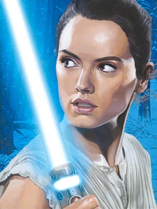 Rey Portrait Blue Lightsaber Star Wars Force Awakens Fine Art Giclée on Canvas - Picture 1 of 1