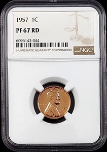 1957 Proof Lincoln Cent certified PF 67 RD by NGC!  sku 43044 - Picture 1 of 4