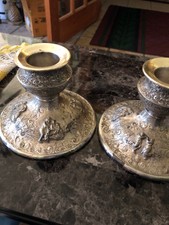 Antique Barbour Silver Plate Co. Repousse Candlestick X 2