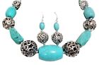Big Turquoise Barrel Beads Southwestern Style Necklace Earrings One of a Kind