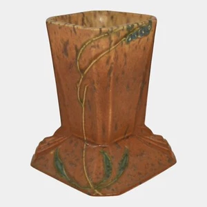 Roseville Futura 1928 Vintage Art Deco Pottery Mottled Brown Stump Vase 421-5 - Picture 1 of 6