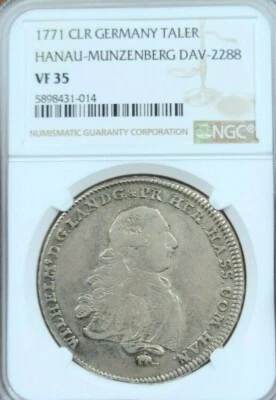 1771 GERMANY SILVER 1 TALER HANAU MUNZENBERG DAV 2288 NGC VF 35 VERY SCARCE - Image 1 of 4