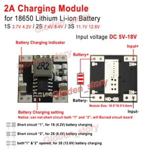 1S 2S 3S 2A 18650 Lithium Li-ion 3.7V Battery Charger Charging Module 8.4V 12.6V - Picture 1 of 3
