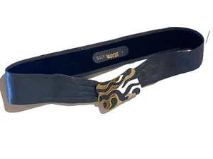 ST JOHN Belt VTG Womens Goldtone Gray Clay Deco BUCKLE, Size 4 Leather - Picture 1 of 17