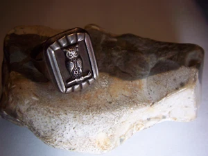 plastisch gearbeiteter Schlaraffia-Uhu-Eule-Ring-835-Silber-1950-1970 - Picture 1 of 9