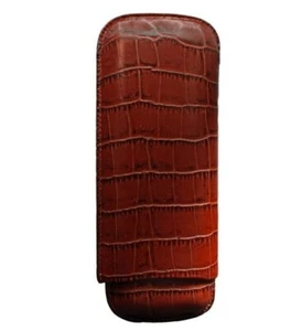 MARTIN WESS CROCO BROWN GOATSKIN / COWHIDE LEATHER 2 GIGANTE CIGAR CASE * NEW* - Picture 1 of 1