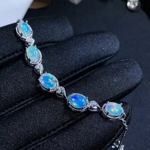 Echt Natur Regenbogen Feuer Opal Diamant Armband 14K Weißgold vergoldet 925 Silber - Bild 1 von 6