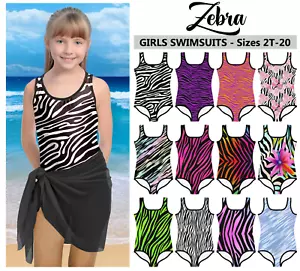 Kids Zebra Stripes Swimsuit #1 - Baby Girl Teens Bathing Suit Animal Print - Picture 1 of 18