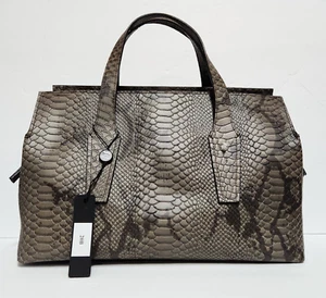 NWT Falor Gray Snakeskin Embossed Leather Top Handle Satchel Tote $398 Italy - Picture 1 of 13