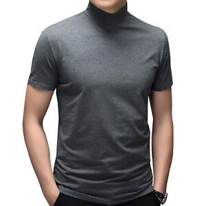 Men Turtleneck Undershirt Gym Workout Shirt Slim Fit Short Sleeve T-Shirt Tee
