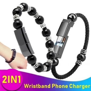 Chargeur téléphone portable USB type C et micro bracelet cuir - Photo 1 sur 3