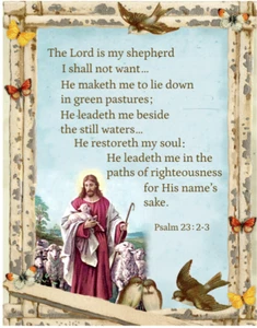 35" Fabric Panel | David Textiles Psalm 23 Religious Bible Words Scene - Picture 1 of 1