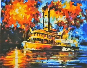 DIY Paint By Numbers Framed Canvas Art Pack 30 x 40cm - Steamboat - Picture 1 of 8