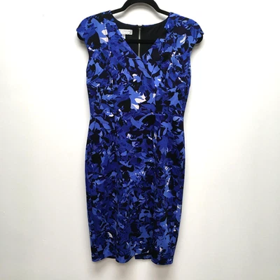 Vestido vaina Maggy London para mujer azul floral manga gorra cuello en V abertura trasera 6P Foto 1 de 4