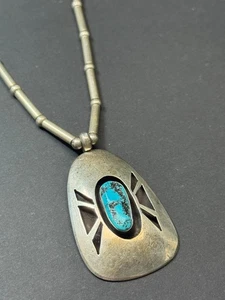 VINTAGE INDIANER STERLING TROPFEN TÜRKIS ANHÄNGER HALSKETTE - Bild 1 von 5