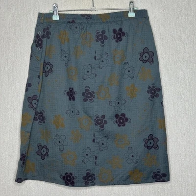 Gudrun Sjoden skirt size M grey blue multi Flowers Cotton Linen blend pockets - Image 1 of 4