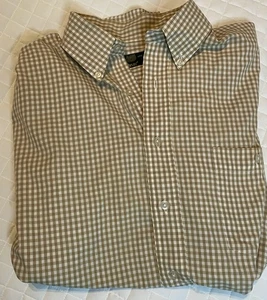 Orvis Mens L Button Down Short Sleeve Shirt Tan & White Gingham - Picture 1 of 5