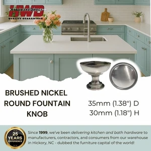 Brushed Nickel Round Knob Handle *Fountain Style* Kitchen Bath Cabinet Pull Mod - Picture 1 of 8
